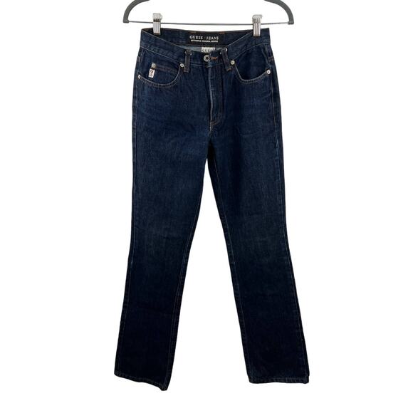 VTG GUESS Jeans Vintage Dark Blue Rigid Denim Slim-Straight Leg Jeans Women's 24 - Picture 1 of 6
